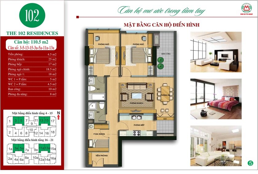Chung cư 102 Trường Chinh Kinh Đô - diện tích: 110,5m2